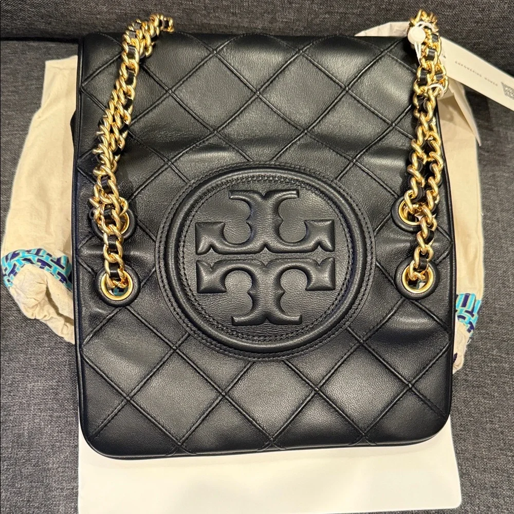 Tory Burch Black Quilted Bag with Gold Chain